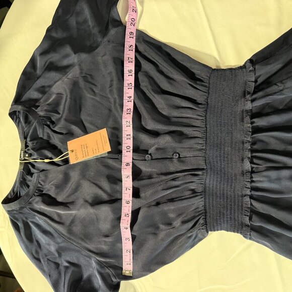 Quince Washable Stretch Silk Tiered Mini
Dress Navy Blue Size Medium NWT - Picture 8 of 12